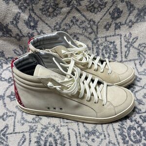 Men's Cream High-Top Sneakers red bandana